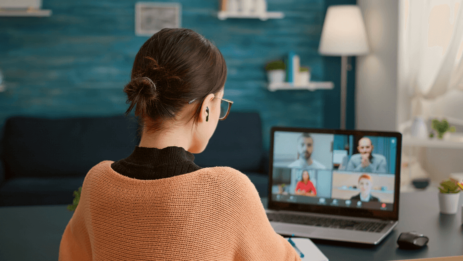 woman working in a hybrid office