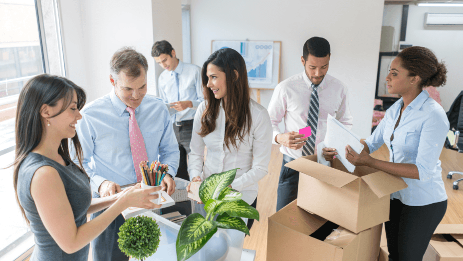 employees unpacking boxes