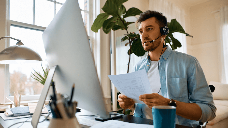 man having an online call working remote