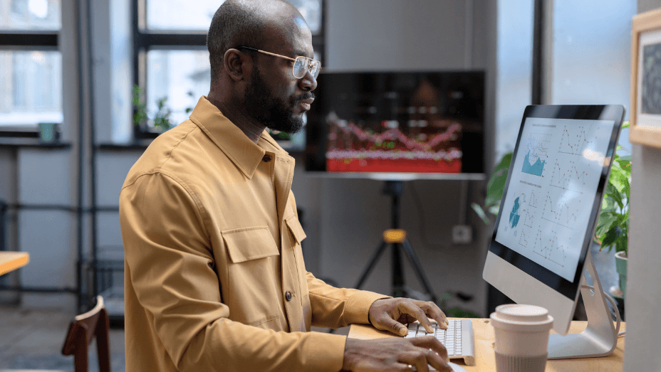 employee man analyzing workplace occupancy data