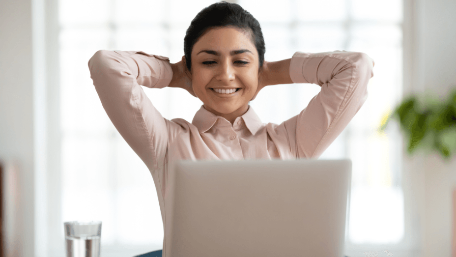 happy female employee at workplace