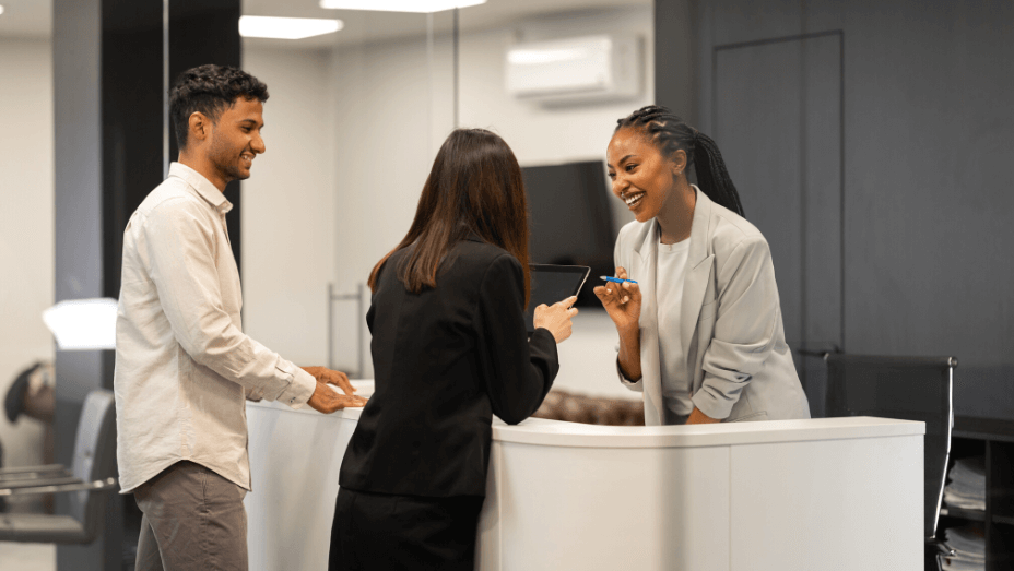 office visitors at the reception desk