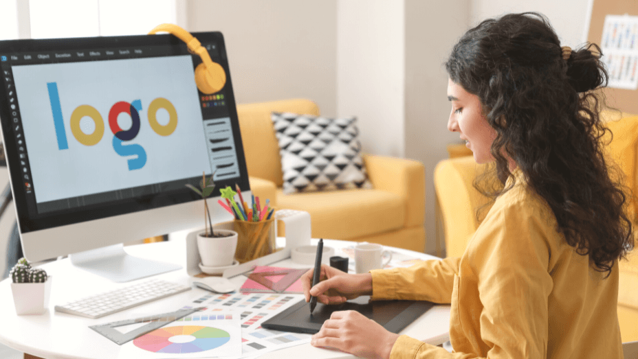 woman choosing colors for her project