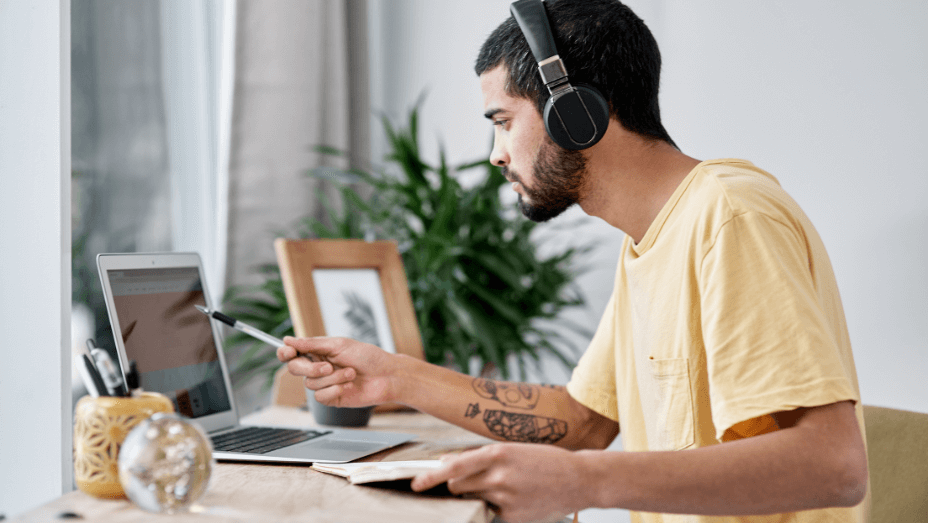 man working in a hybrid work setting 