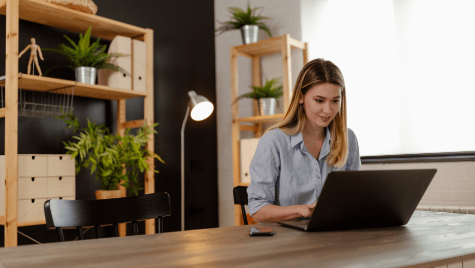 woman working online