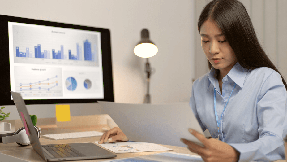 woman looking at a report