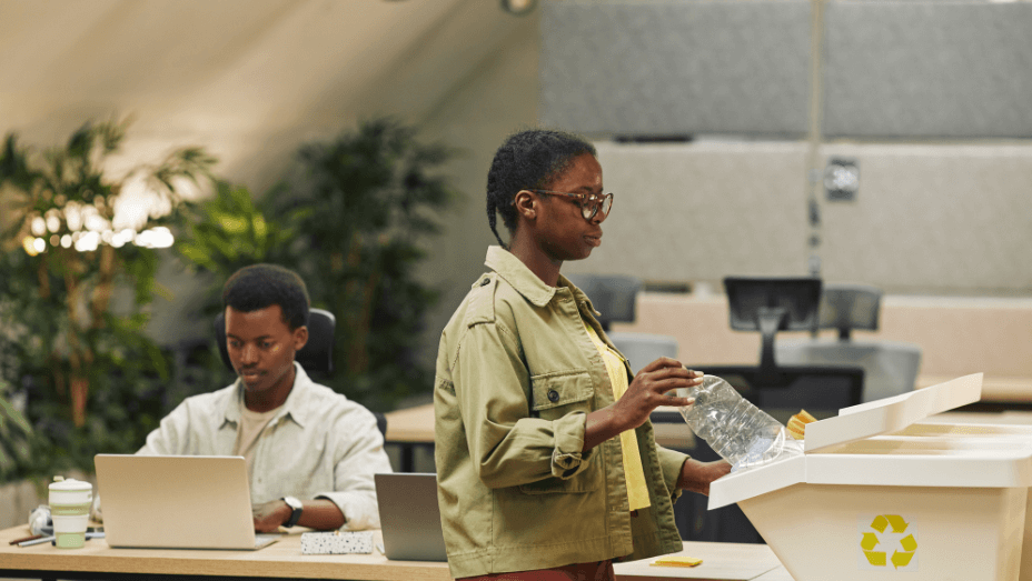 woman recycling in the office