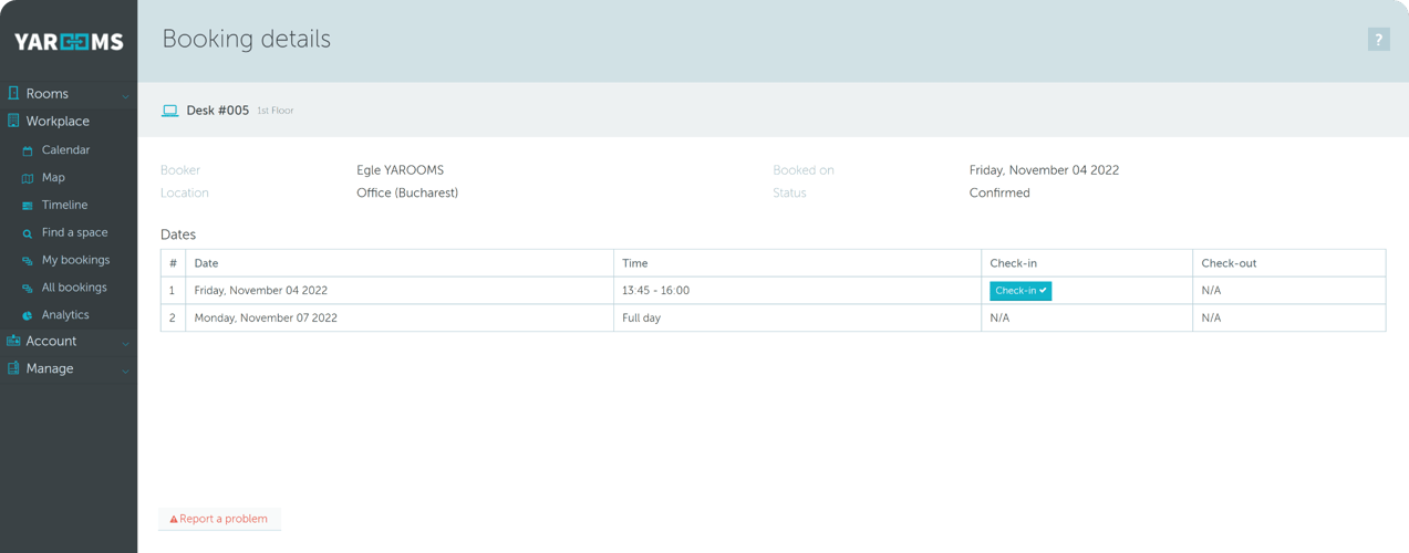 meeting room booking details