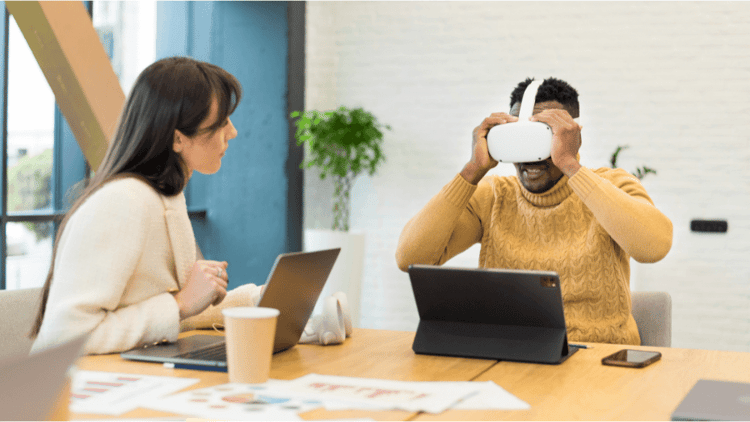 Business conference in VR in an office