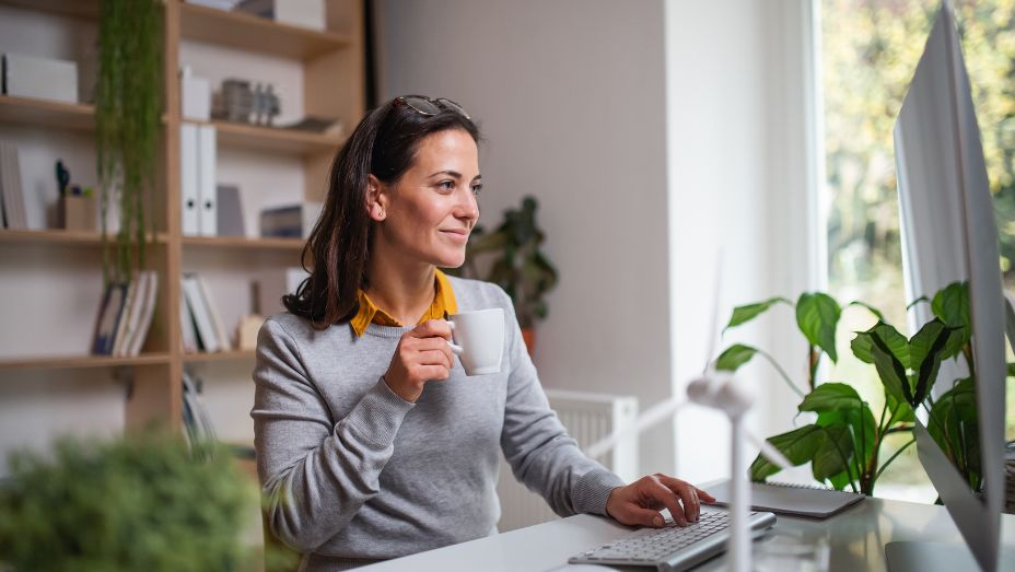 woman working in a green office