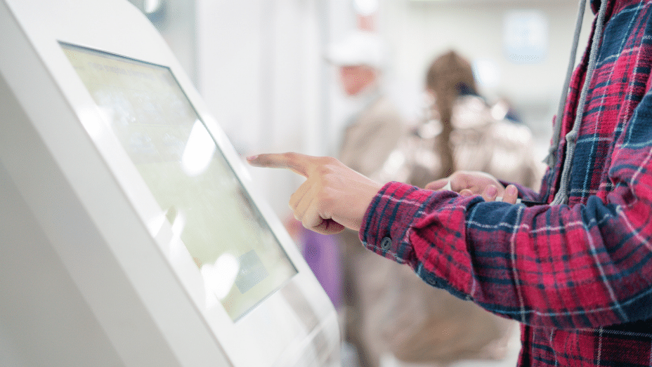 Visitor management kiosk in use