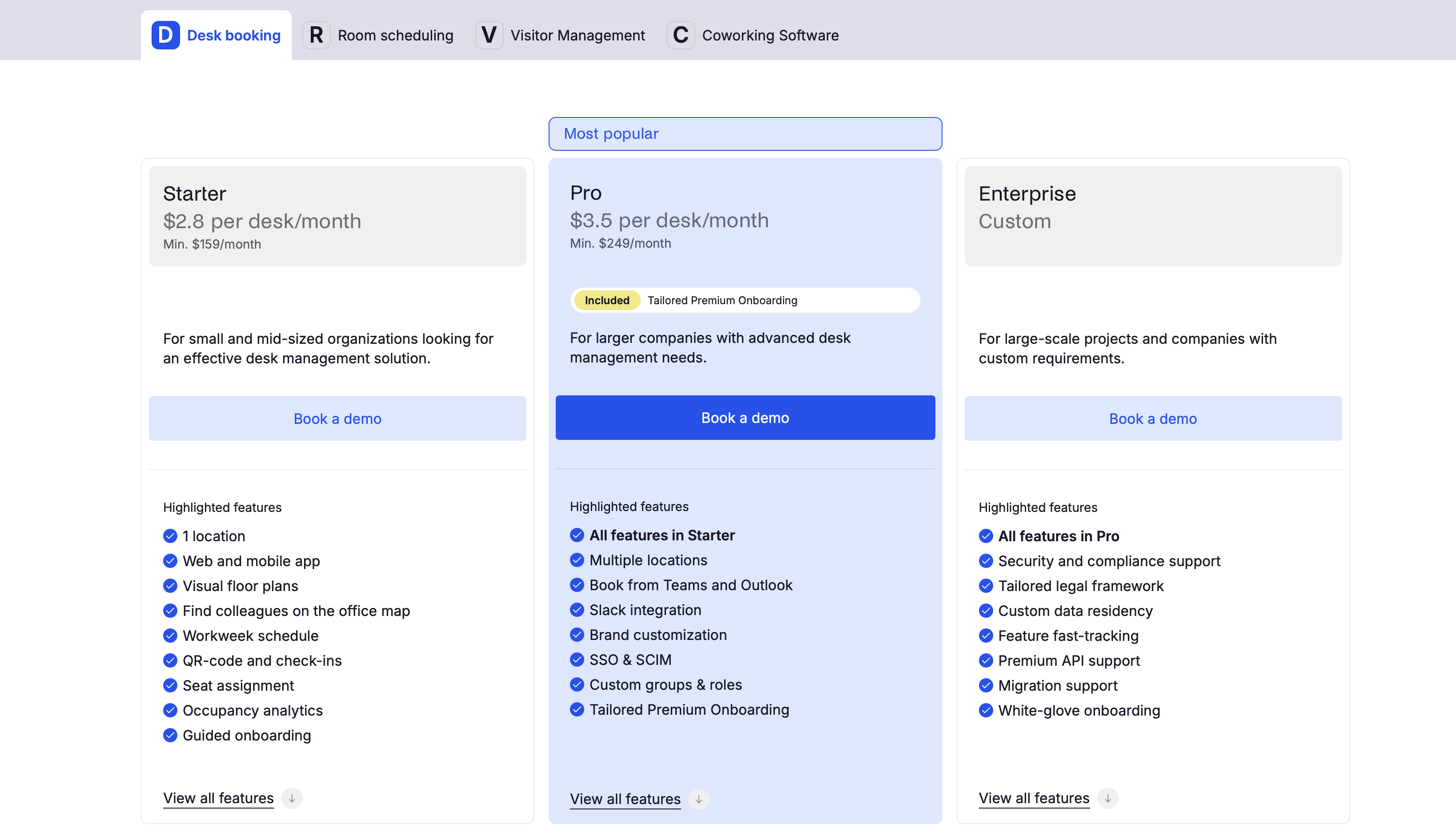 archie desk booking pricing
