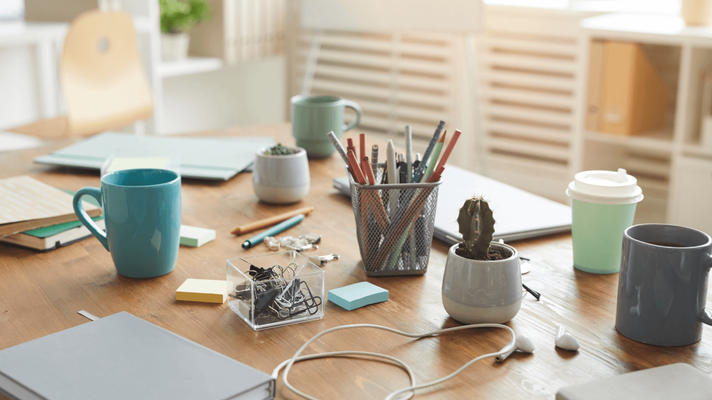 cluttered office desk