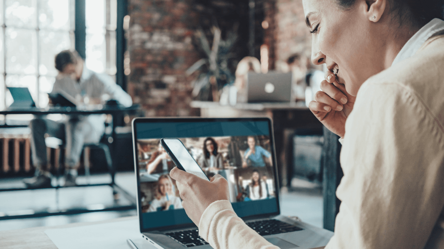 employee attending a remote meeting