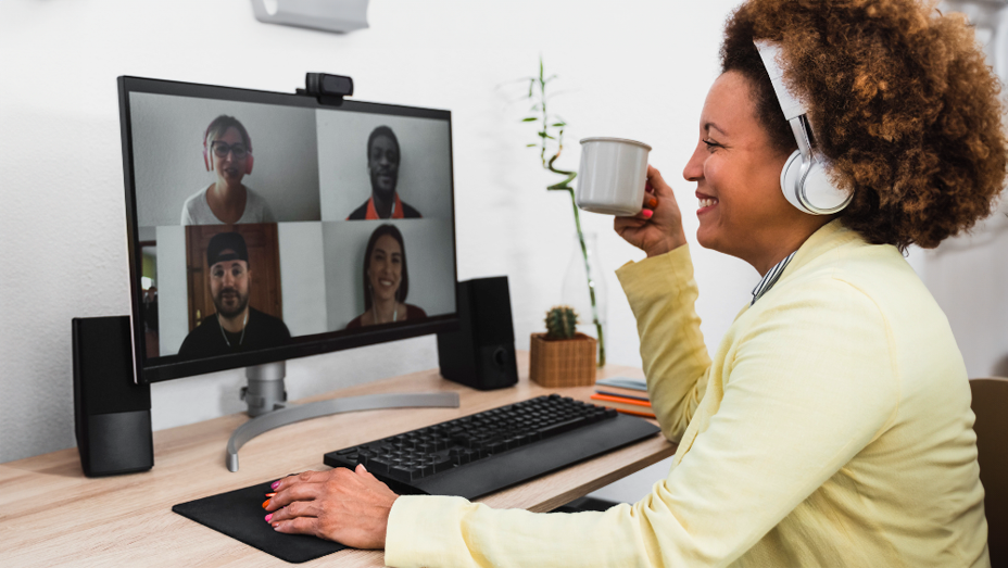 female employee having a virtual coffee chat