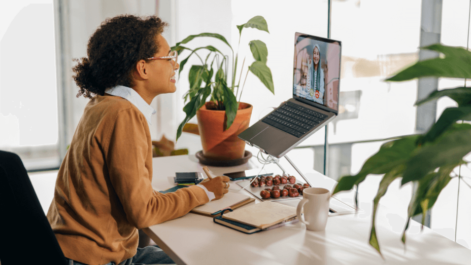 female employee working from home, flexible working