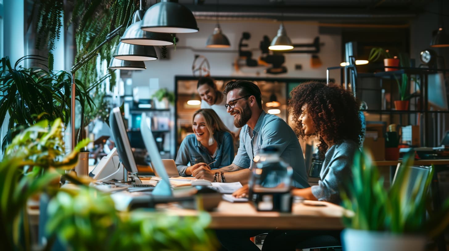 happy employees in an office