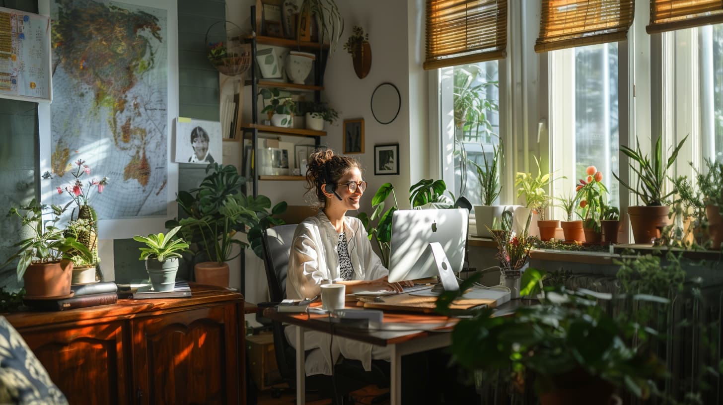 hybrid employee working from home office