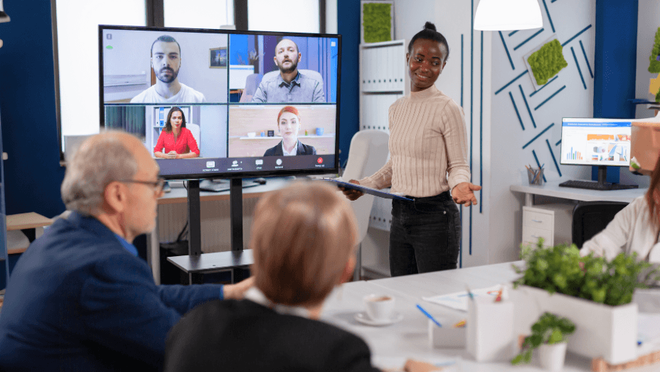 hybrid team having a meeting