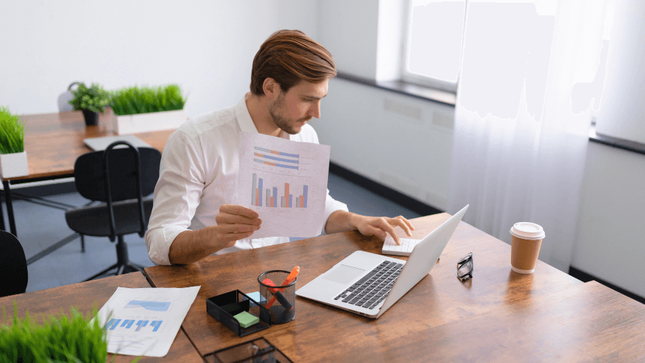 man employee calculating resources and budget