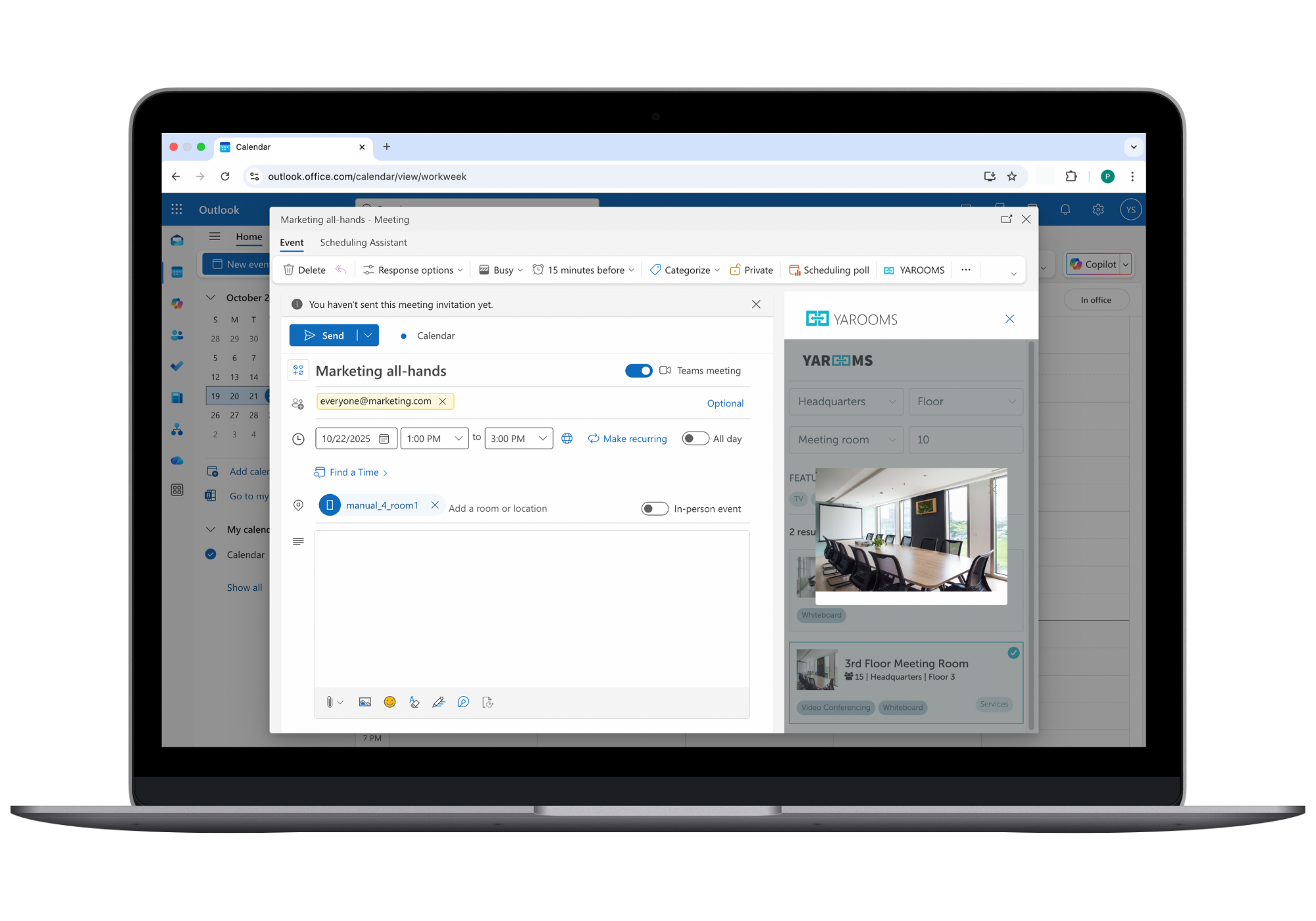 meeting room booking in outlook with yarooms