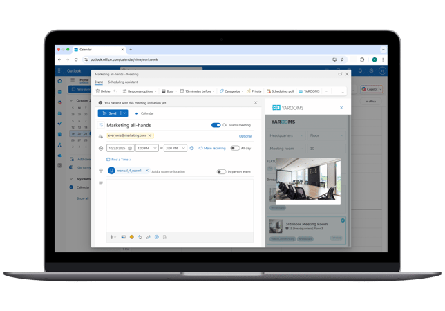 meeting room booking in outlook with yarooms