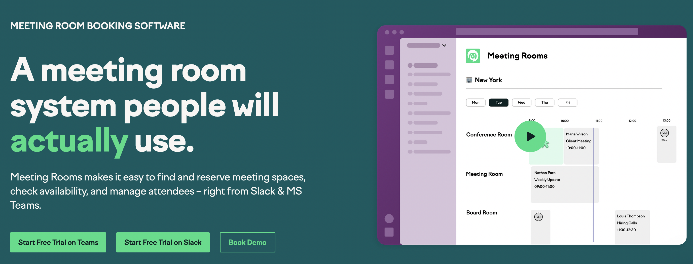 officely meeting room booking system in teams and slack