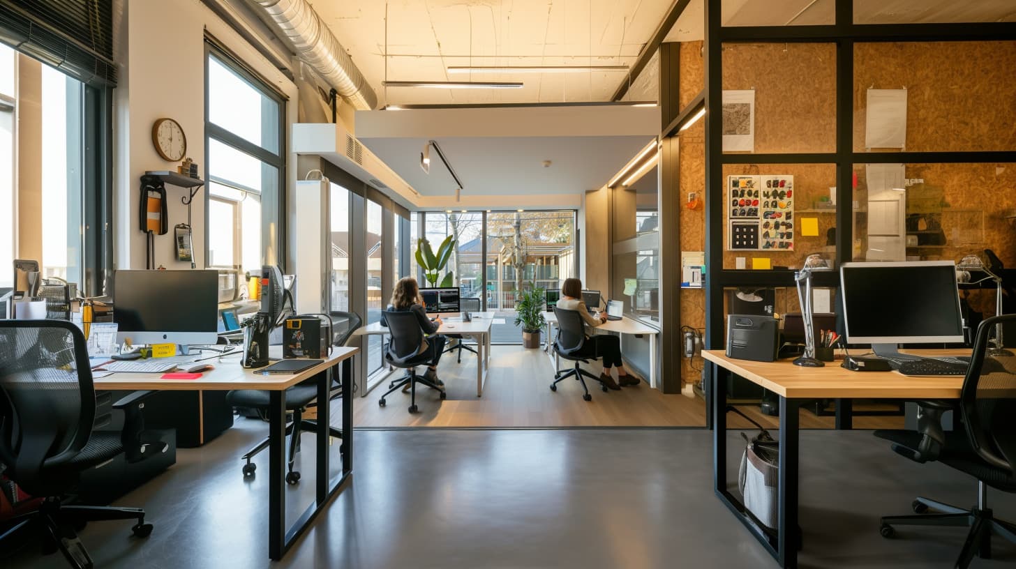 shared and individual desks in a modern workplace