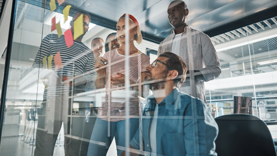 team collaborating in a meeting room