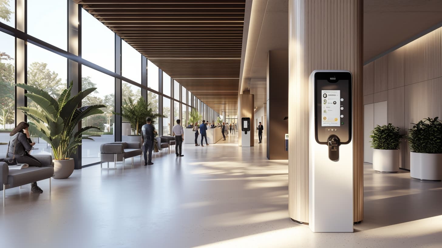 visitor management kiosk in a reception area