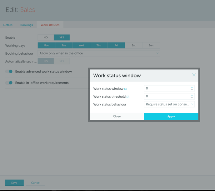 work status window