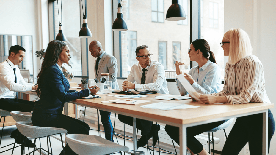 employees in a hybrid office