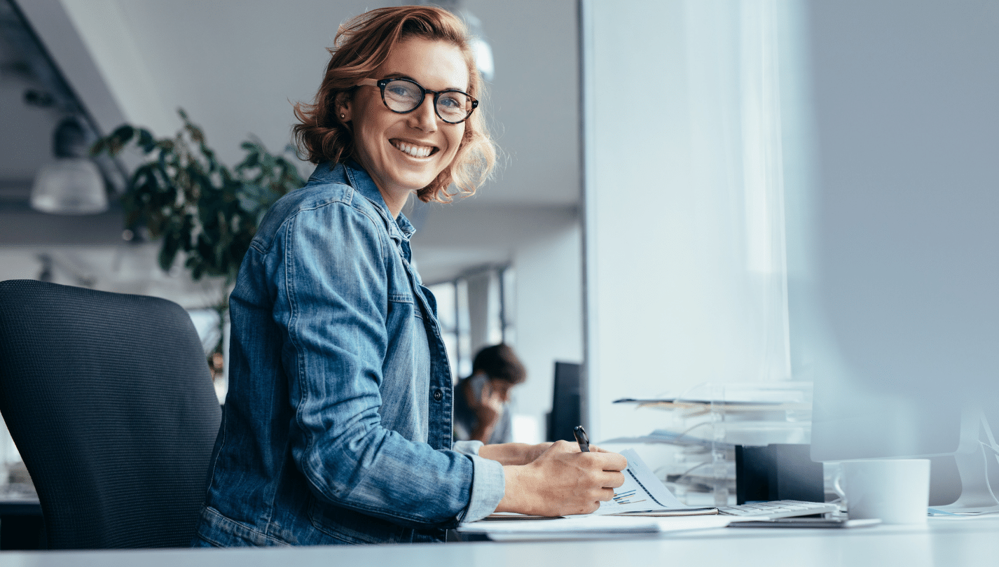 Happy employee in the office