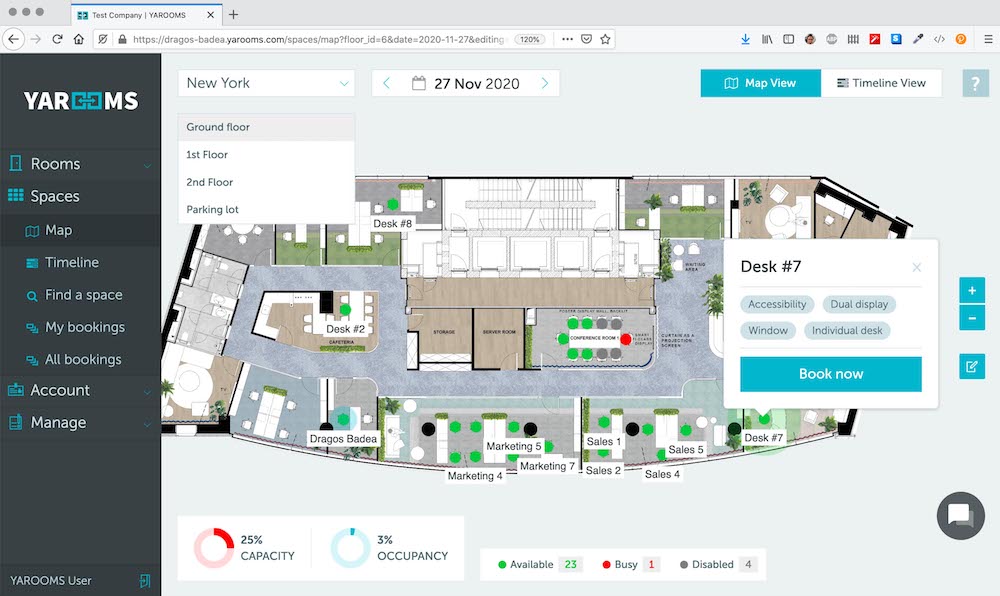 Hybrid workplace software / Desk & room management / YAROOMS