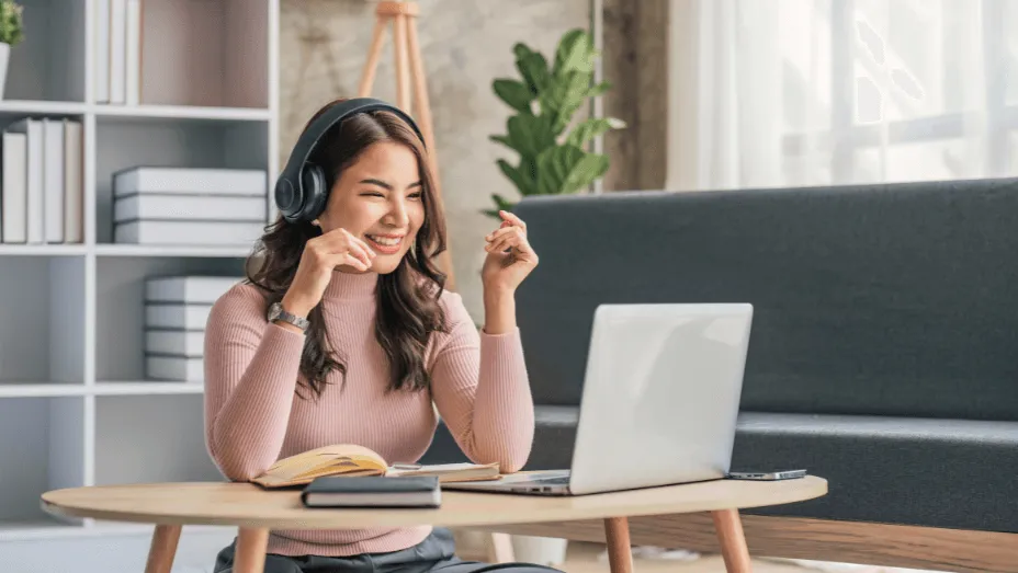 Asian girl working online