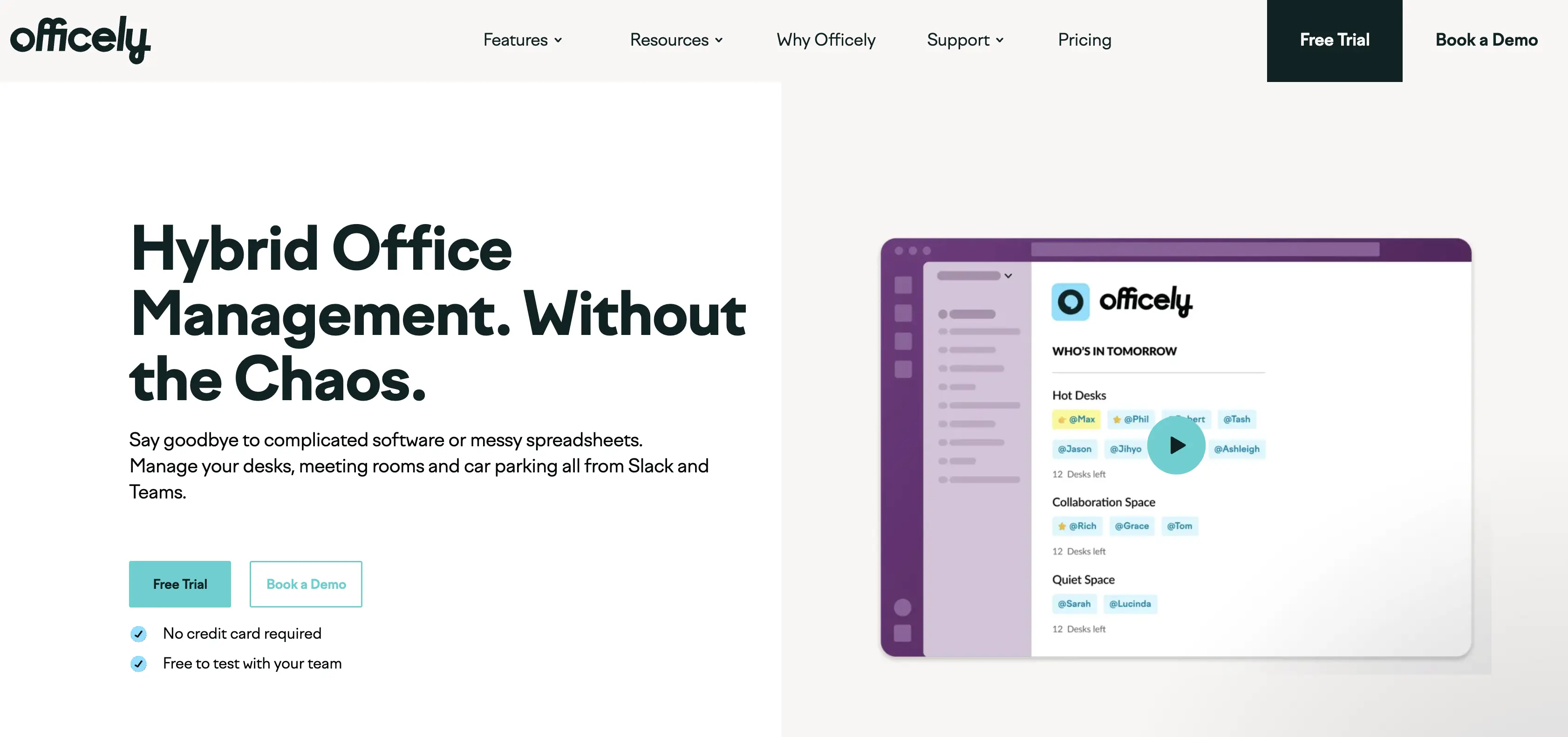 Officely hybrid office management homepage