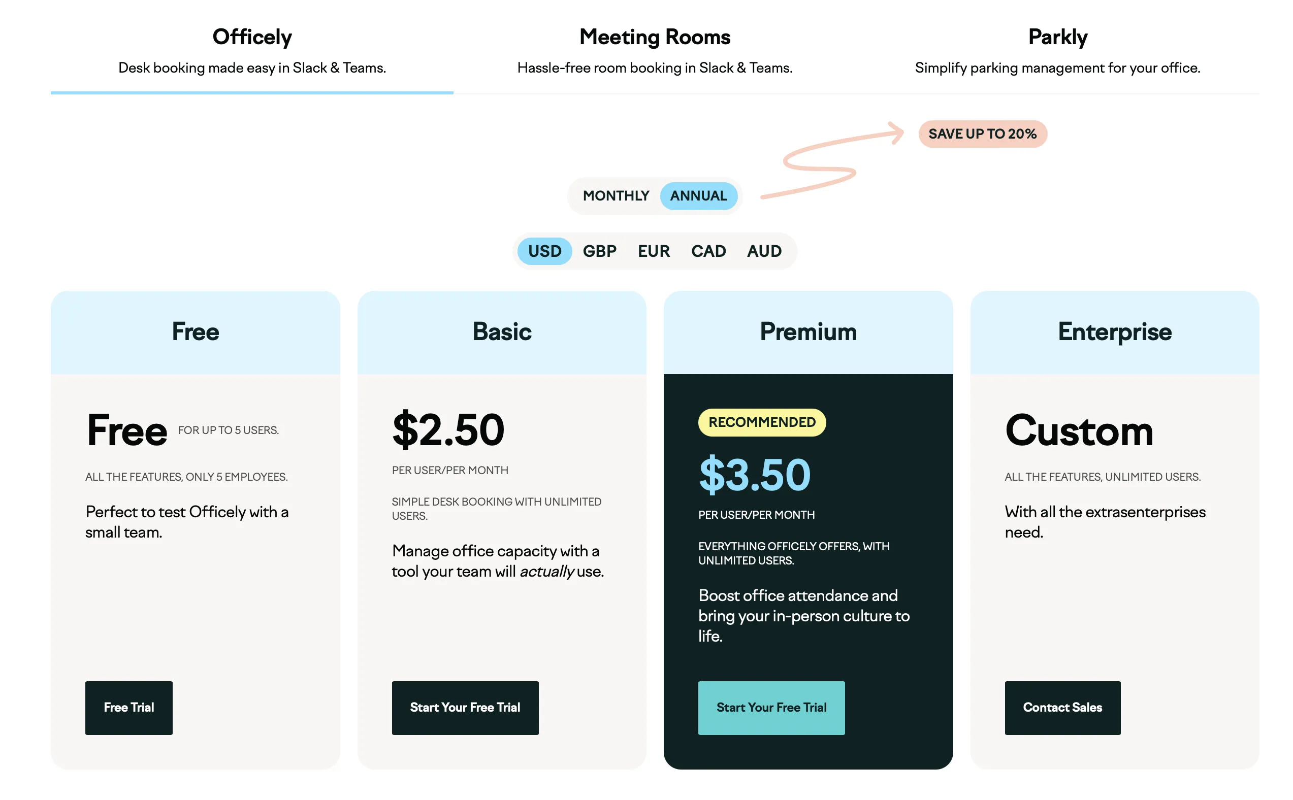 Officely desk booking pricing plans
