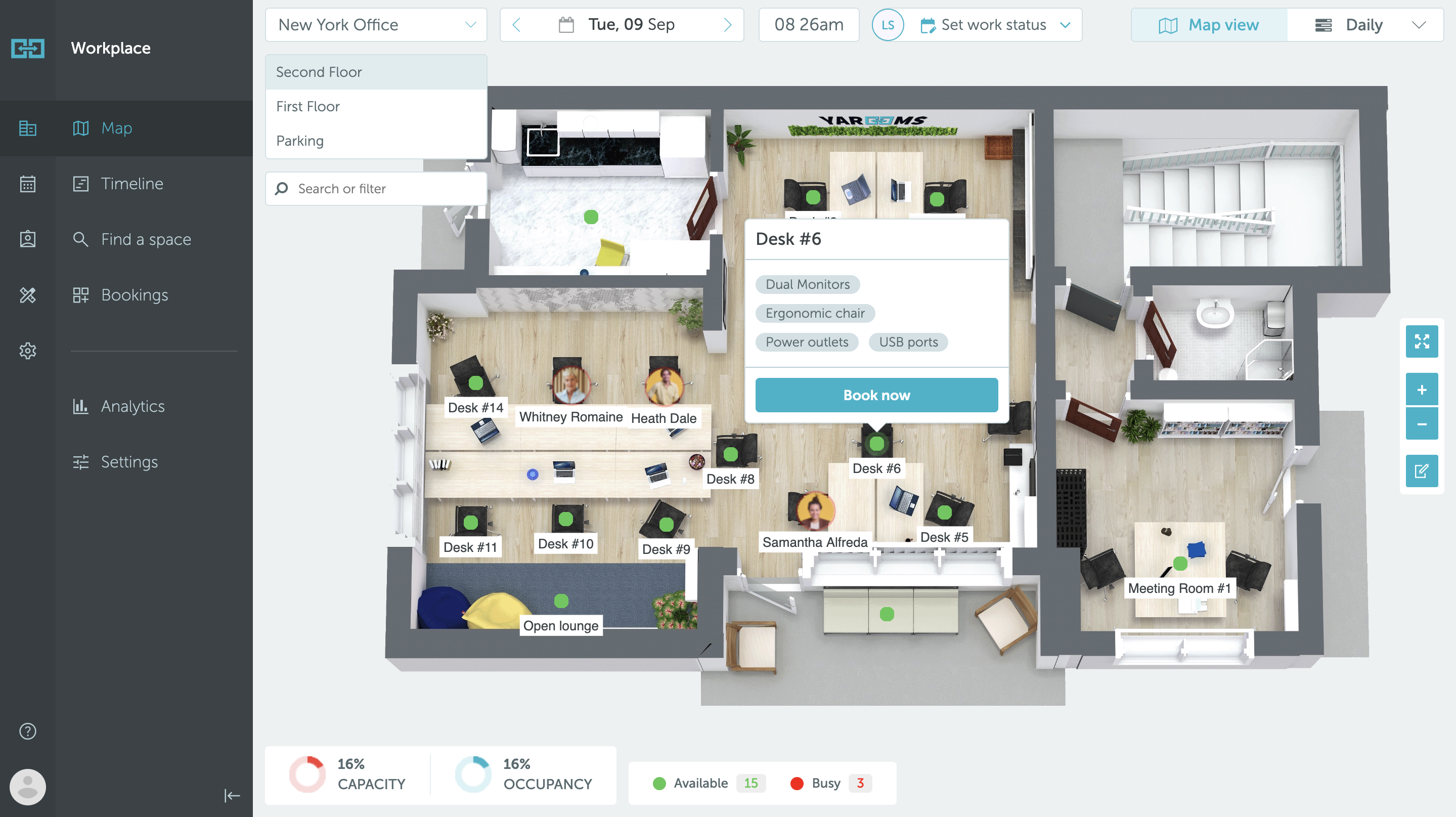 Desk booking using a modern web app - interactive floor plan view