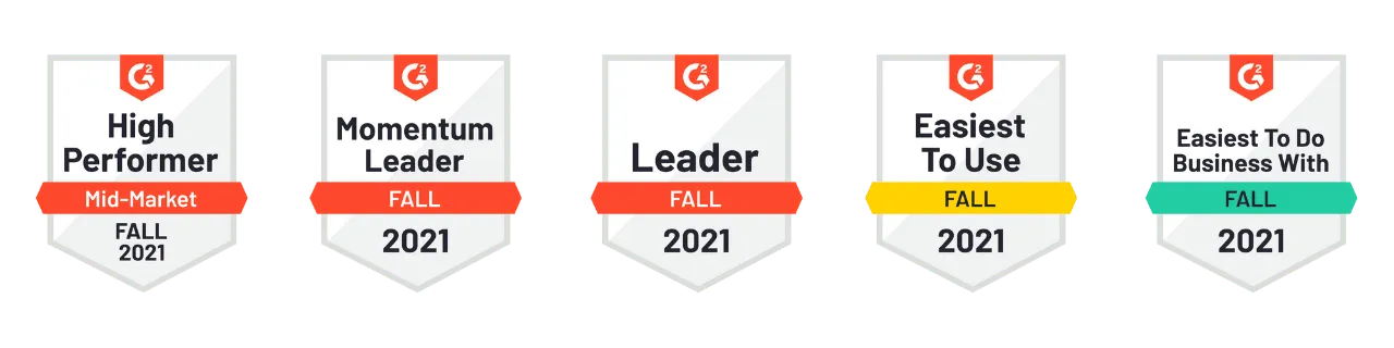 Five G2 Fall 2021 badges for YAROOMS