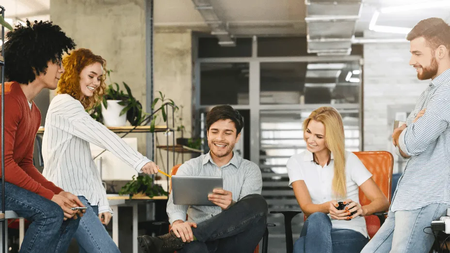 Team member is conducting an HR technology training for colleagues