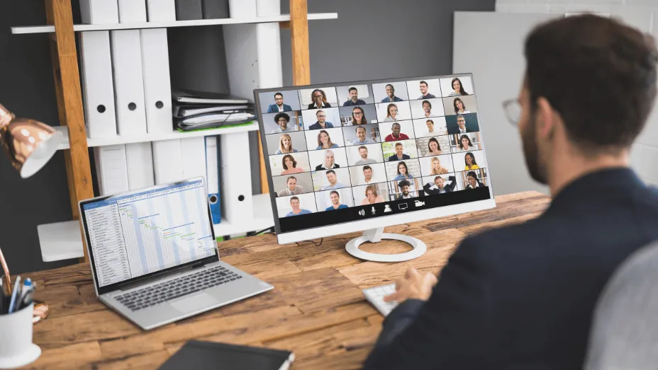 man in an online meeting