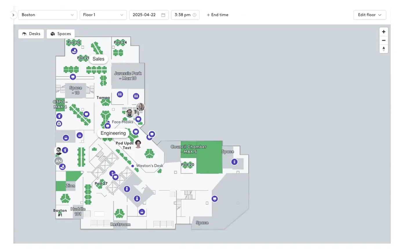 Robin interactive office map showing desks and spaces