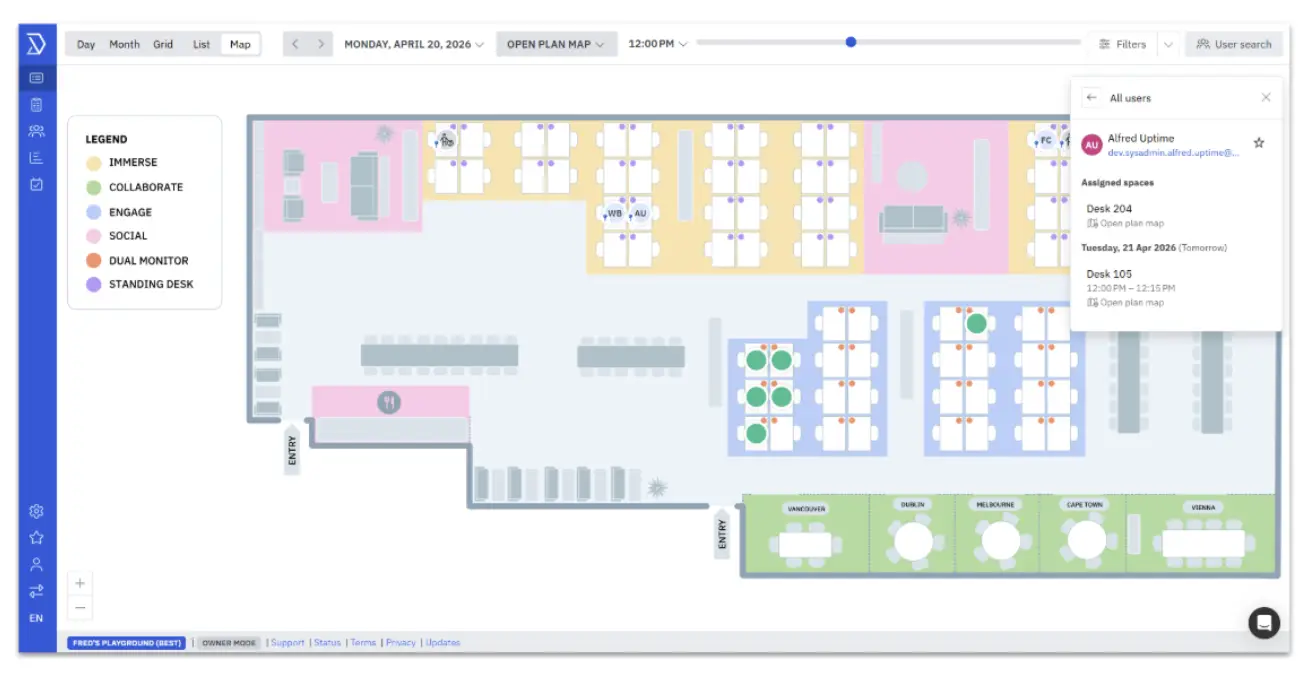 Skedda interactive office map showing workspace availability