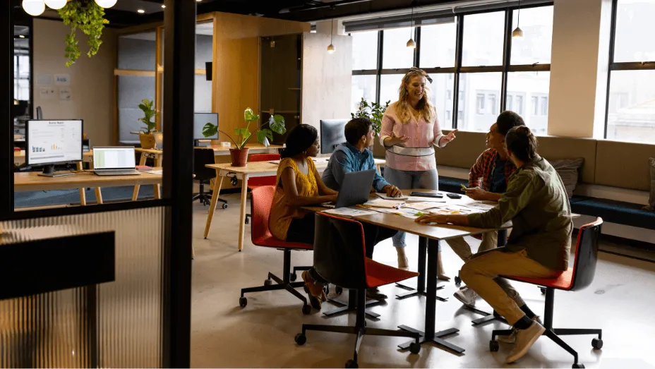 Diverse creative colleagues in discussion brainstorming