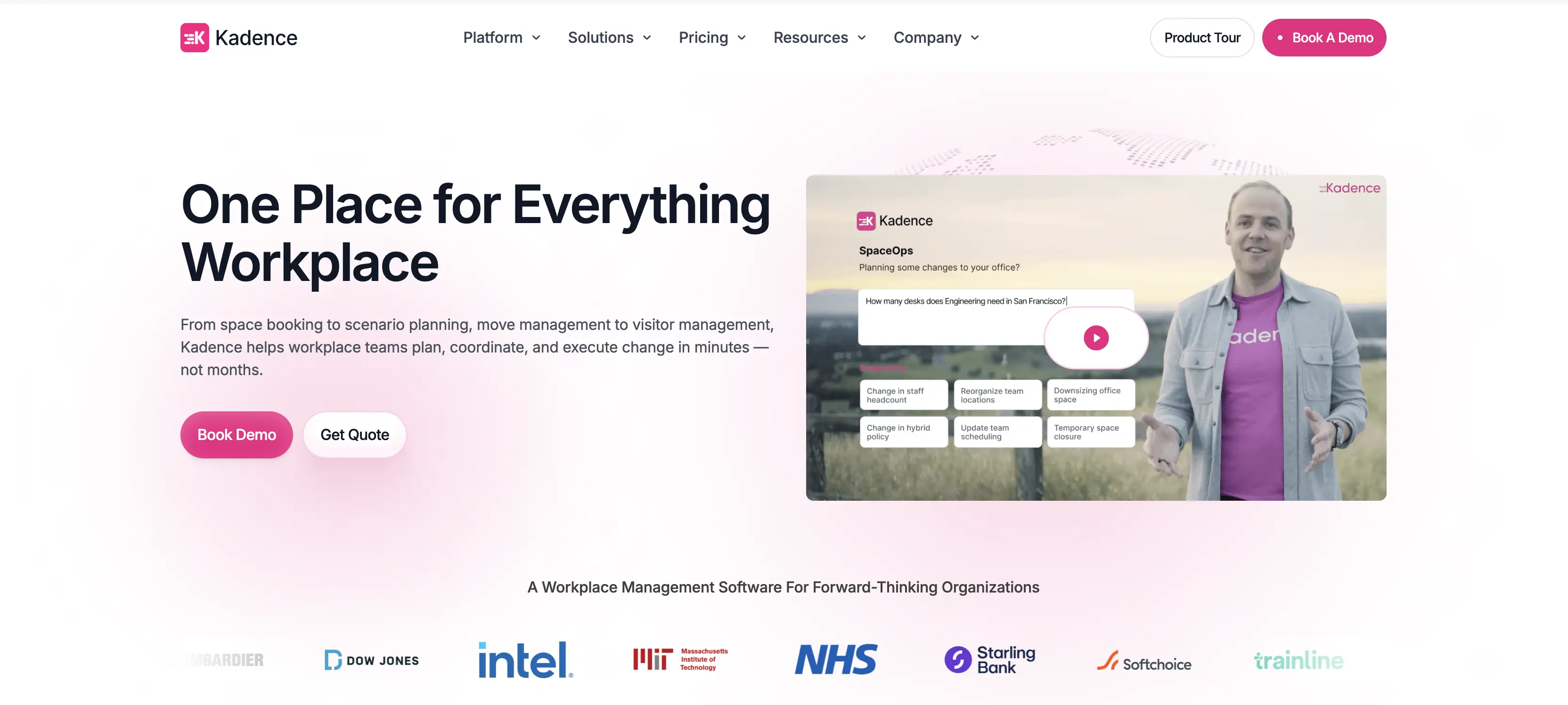 Kadence workplace booking platform homepage