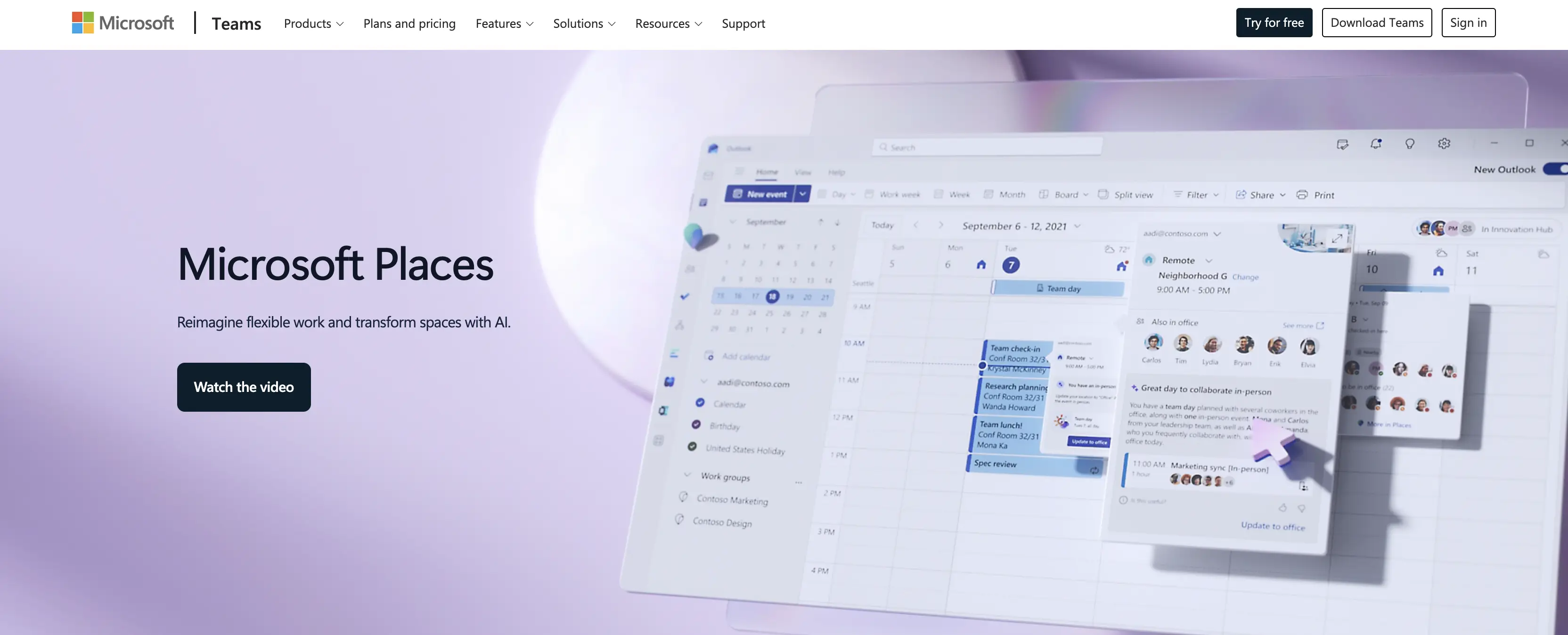Microsoft Places workplace booking platform homepage