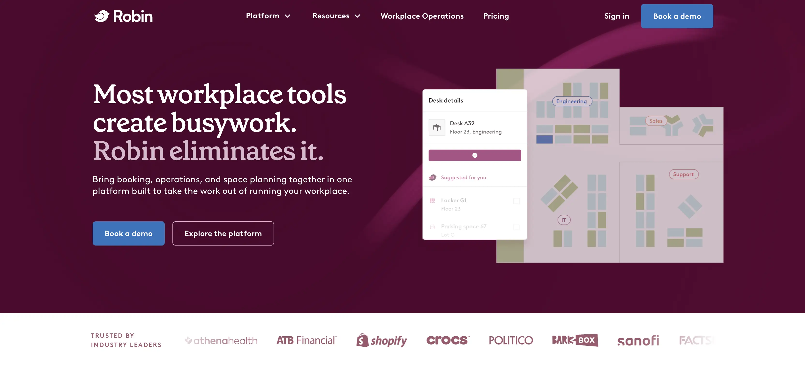 Robin workplace management platform homepage