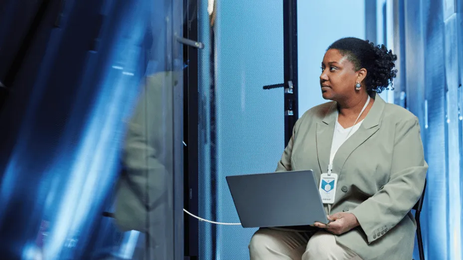 Young woman setting up server data security