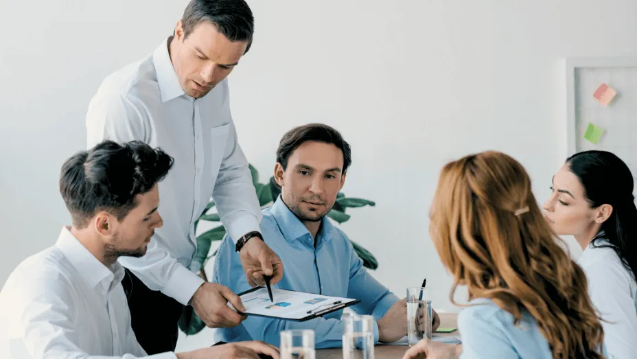 manager training the team about safety at work