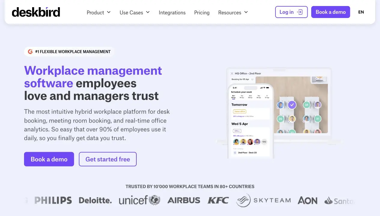 Current deskbird workplace management software homepage